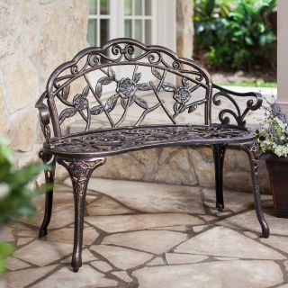 Rose Cast Aluminum Curved Loveseat Bench   Antique Bronze   Outdoor Benches