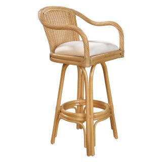 Hospitality Rattan Key West Indoor Swivel Rattan & Wicker 24 in. Counter Stool with Cushion   Natural   Bistro Chairs