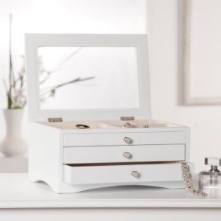Lena Glass Top Wooden Jewelry Box   White   Womens Jewelry Boxes