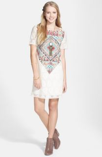 Everly Print Lace Shift Dress (Juniors) (Online Only)
