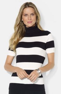 Lauren Ralph Lauren Stripe Cotton Blend Turtleneck Top
