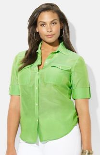 Lauren Ralph Lauren Cotton & Silk Campshirt (Plus Size)