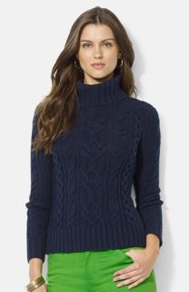 Lauren Ralph Lauren Cable Knit  Cotton Blend Turtleneck Sweater