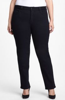 NYDJ Hayden Embroidered Pocket Stretch Straight Leg Jeans (Black) (Petite Plus Size)