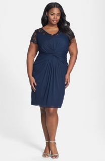 Adrianna Papell Embellished Lace Yoke Knotted Tulle Dress (Plus Size)