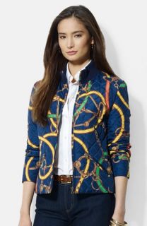 Lauren Ralph Lauren Print Front Zip Quilted Jacket