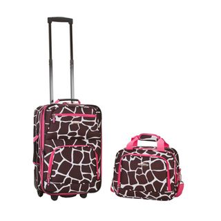 Rockland Expandable Pink Giraffe 2 piece Lightweight Carry on Luggage Set Rockland Two piece Sets