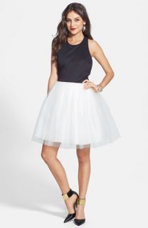 Hailey by Adrianna Papell T back Mixed Media Fit & Flare Dress
