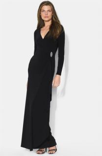Lauren Ralph Lauren Long Sleeve Surplice Jersey Gown