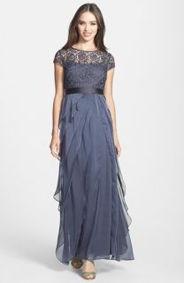 Adrianna Papell Layered Chiffon & Lace Gown