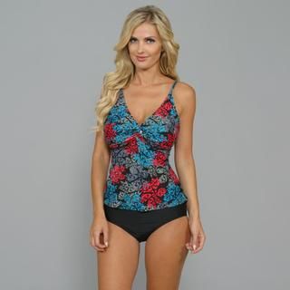 Island World Women's One Piece Two Tone Floral Tankini Swimsuit Island World One piece Swimwear