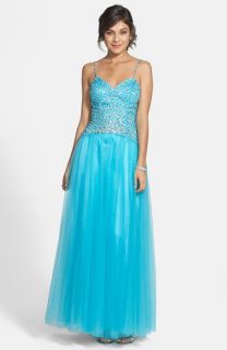 Sean Collection Beaded Bodice Tulle Gown