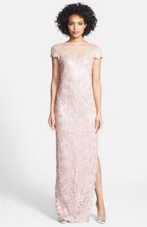 Tadashi Shoji Cap Sleeve Sequin Lace Embroidered Gown