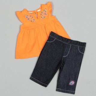 Baby Togs Infant Girl's Babydoll Top with Embroidery Denim Capri Set Baby Togs Girls' Sets
