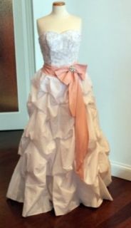 White Taffeta Wedding Dress with Optional Pink Sash and Detachable Train, Size 6 Clothing