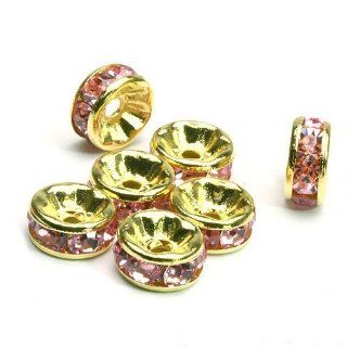 100 Pcs Swarovski Crystal Rondelle Spacer Bead Gold Plated 6mm Rose Pink (209)
