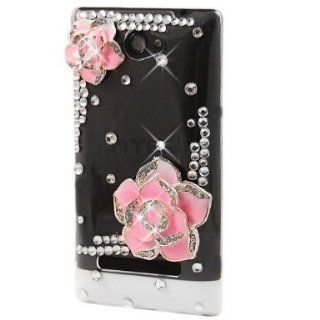(TRAIT) DIY Pink Flower 3D Bling Crystal Diamond Hard Case skin for HTC Windows Phone 8 Win8 HTC 8S (NOT HTC 8X) cases covers for girls women Cell Phones & Accessories