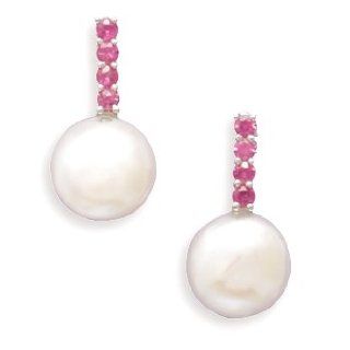 Cultured Freshwater Coin Pearl and Pink Sapphire 14K White Gold Post Earrings West Coast Jewelry Jewelry
