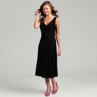 Jessica Howard Women's Black Pleated V neck Dress Jessica Howard Evening & Formal Dresses