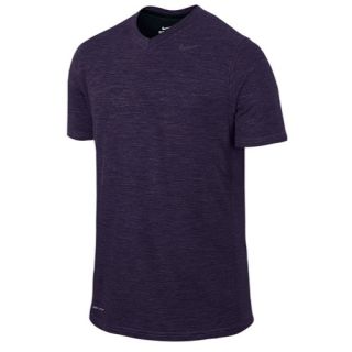 Nike Dri Fit Wool S/S V Neck   Mens   Training   Clothing   Purple Dynasty/Black