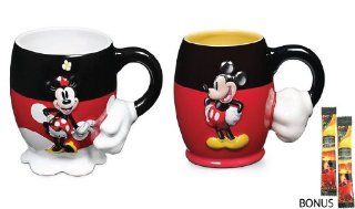 Disney Parks Mickey & Minnie Mouse 'Black & Red' Ceramic Mug Set   Disney Parks Exclusive & Limited Availability   BONUS 2 Single Cup Arabica Instant Coffee Packets Included 