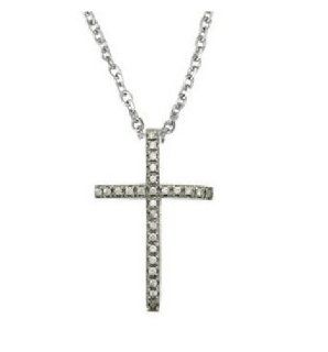 14k Solid White Gold Diamond Cross 0.12ct 18" Chain Necklace Jewelry