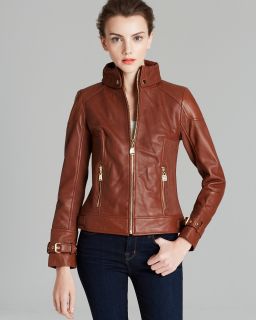 Via Spiga Collared Front Zip Leather Jacket's