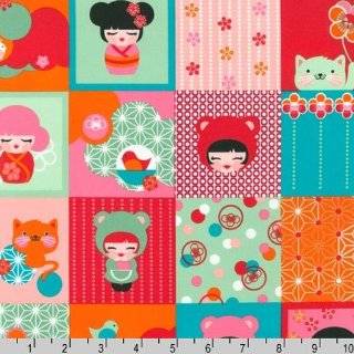 Hello Tokyo squares kawaii style multi colored fabric Two Yards (1.8m) ALL 14002 287 SWEET