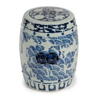 Carved Blue and White Dragon Ceramic Garden Stool  Patio, Lawn & Garden