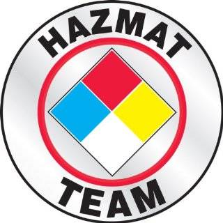 Accuform Signs LHTL646 Emergency Response Reflective Helmet Sticker, Legend "HAZMAT TEAM" with Graphic, 2 1/4" Diameter, Blue/Red/Yellow/Black on White