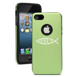 Apple iPhone 5 5S Green 5D2595 Aluminum & Silicone Case Cover Jesus Fish Cell Phones & Accessories