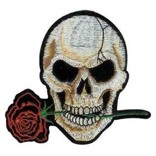 Novelty Iron on   Skull with Rose in Mouth   Patch   Applique Clothing