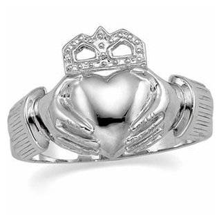 Beautiful 14k White gold Women's or Men's Claddagh Ring Jewelry