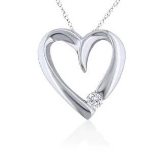 14K White Gold Heart Pendant With Diamond Solitaire Jewelry