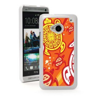 HTC One M7 White Hard Back Case Cover MW114 Color Red Orange Yellow Sea Turtle Tribal Design Cell Phones & Accessories