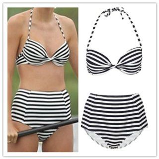 Retro Vintage Push Up/pin up 2 Pieces Bikini Sets Black and White Stripes Clothing