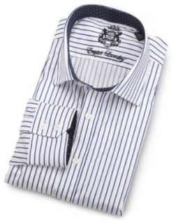 English Laundry Men's Long Sleeve Striped Woven Dress Shirt, White/Light Blue Stripe, 15.5 32/33 at  Men�s Clothing store