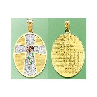 14k Gold Religious Necklace Charm Pendant, Serenity Prayer Oval Disc With Enamel Million Charms Jewelry
