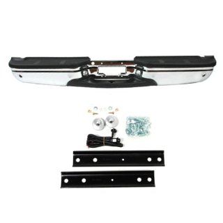 CarPartsDepot, Pickup Rear Step Bumper Replacement Chrome Bar w/Black Pad Sensor Holes, 364 18212 20 CH FO1103173 Automotive