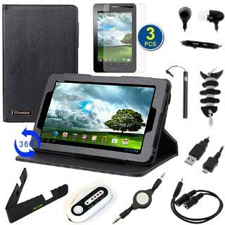 BIRUGEAR 12 Item Essential Accessories Bundle Kit for Asus Fonepad ME371MG 7'' / 7 inch Android Tablet     Black 360 Degrees Rotating Leather Stand Case included Computers & Accessories