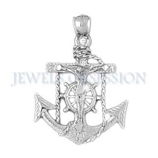 14K White Gold Mariners Cross/Crucifix Pendant Jewels Obsession Jewelry