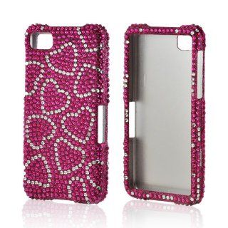 Silver Hearts on Hot Pink Gems Bling Hard Case for Blackberry Z10 Cell Phones & Accessories