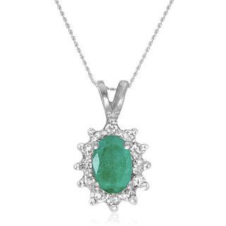 10K White Gold Emerald and Diamond Pendant on an 18" Chain 1/2ct tgw Jewelry