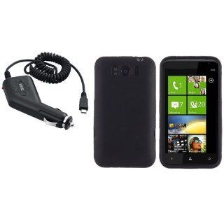 CommonByte Black Silicone Rubber Gel Phone Case Cover Skin+DC Car Charger For HTC Titan Cell Phones & Accessories
