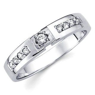 14K White Gold Round cut Diamond Women's Couple Wedding Ring Band (0.16 CTW., G H Color, SI Clarity) The World Jewelry Center Jewelry