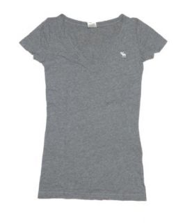 Abercrombie & Fitch Women V Neck Moose Logo T Shirt (S, Grey)