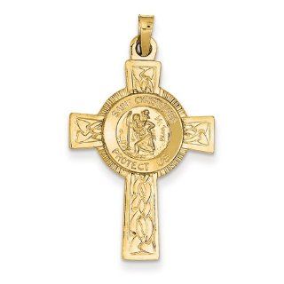 14k Yellow Gold Cross w/St. Christopher Medal Pendant Jewelry