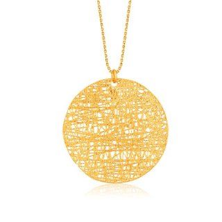 Italian Design 14K Yellow Gold Woven Circle Pendant Jewelry