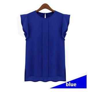 Fashion Butterfly Sleeve Shirts for Women Chiffon Blouse Short Sleeve, Chiffon Top Vest Shirt Blouse Sleeveless for Women Color Blue and Size XL  Other Products  