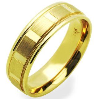 14K Yellow Gold 6mm Diamond Cut Patterned Wedding Band for Men & Women (Size 5 to 12) Jewelry